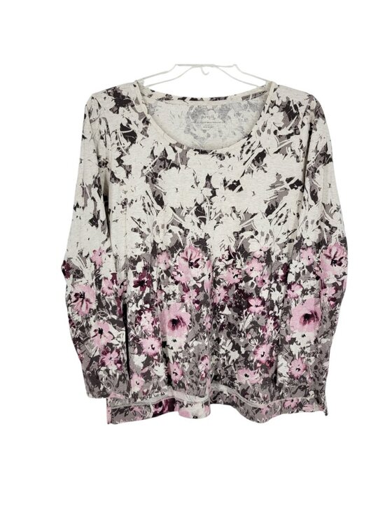 J. Jill Tops - J Jill Pure Jill L Floral Scoop Neck High Low Top Long Sleeve Artsy Cottagecore